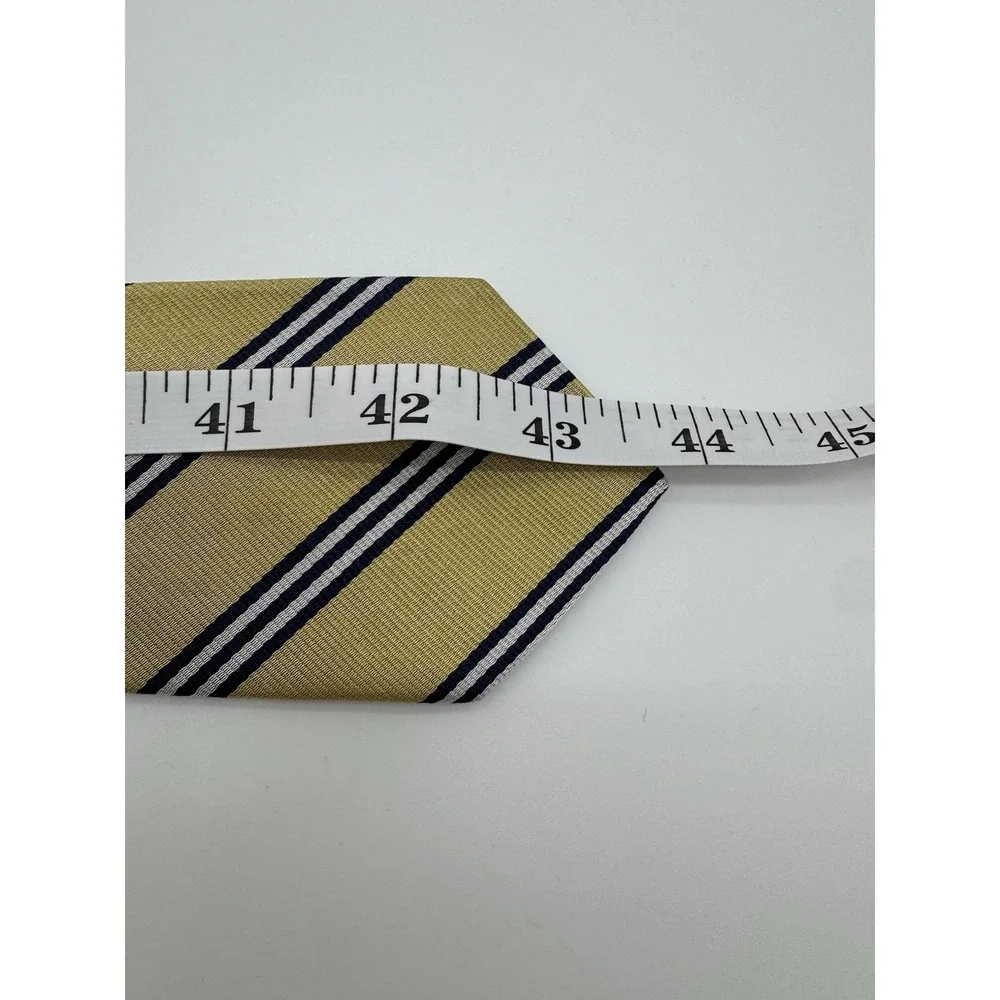 Brooks Brothers Fleece Tie Yellow Blue Stripe 100% Silk Classic Repp Necktie